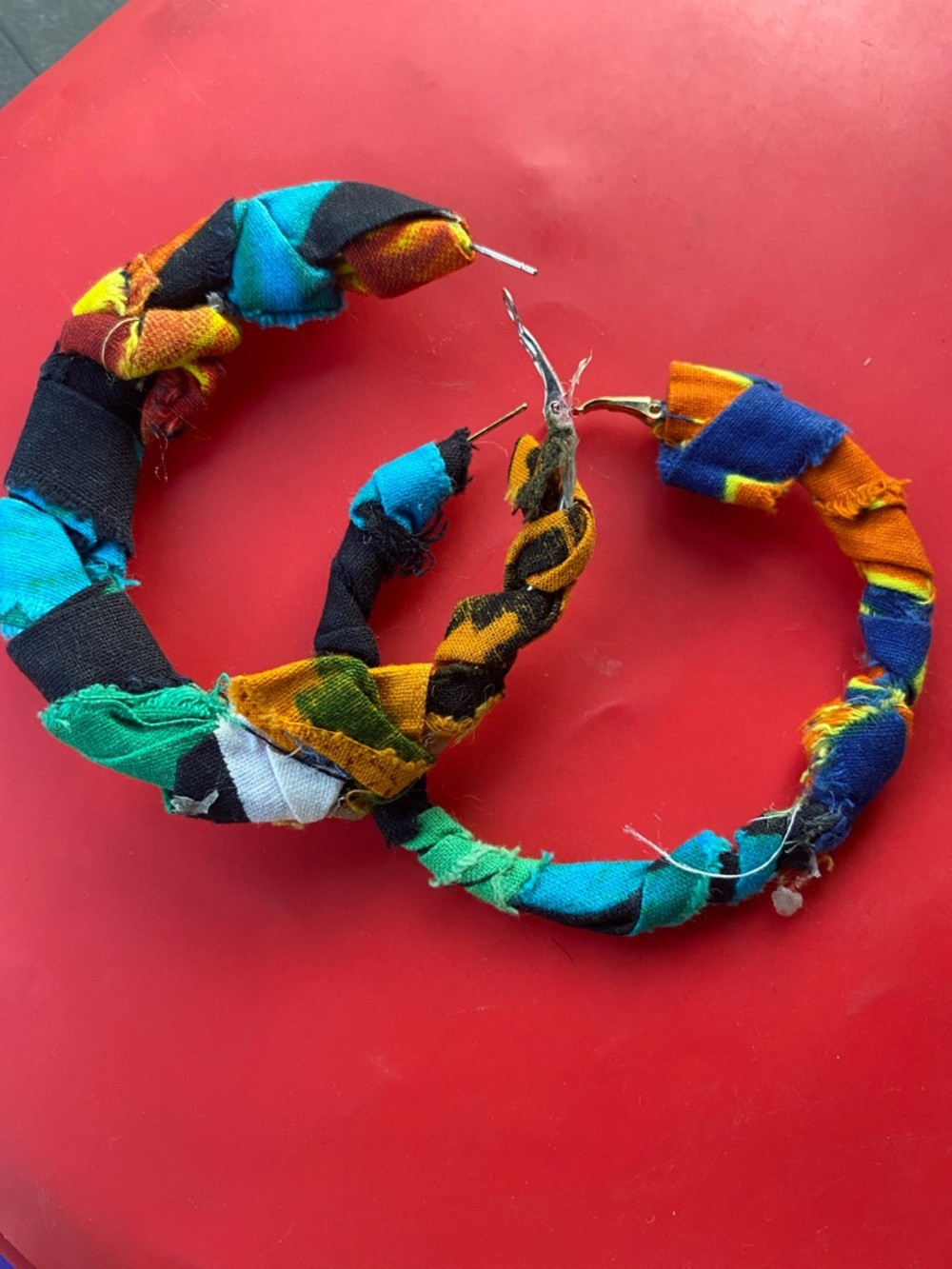 Multicolor Fabric Wrapped Hoop Earrings